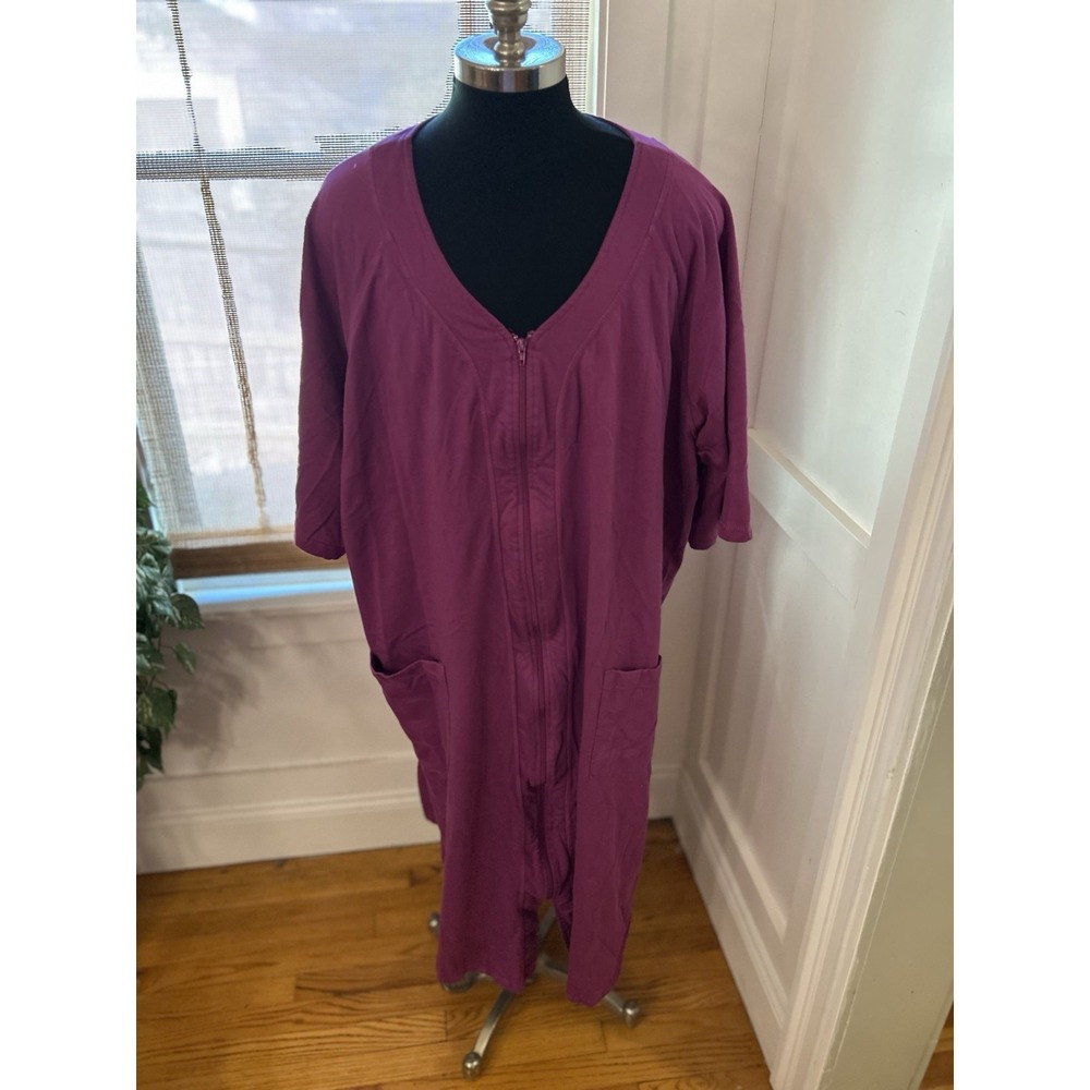 Dreams & Co Purple Short Sleeve  Zip-Front Robe Plus Size 5X Terrycloth